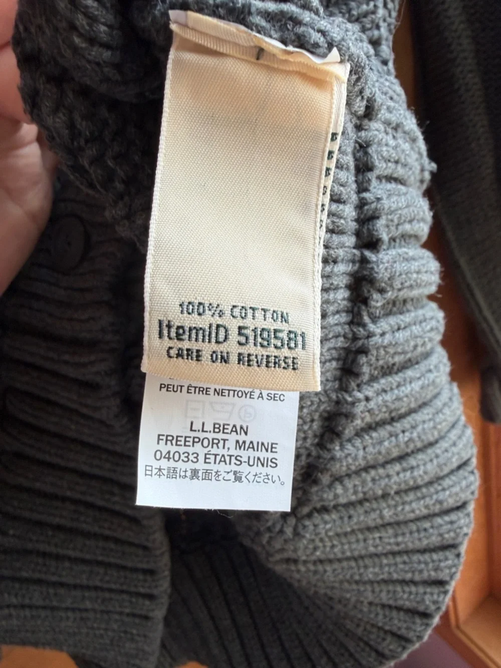 L.L. Bean Charcoal Gray Cable Fisherman Knit Button Cardigan Women’s Small - Picture 3 of 6